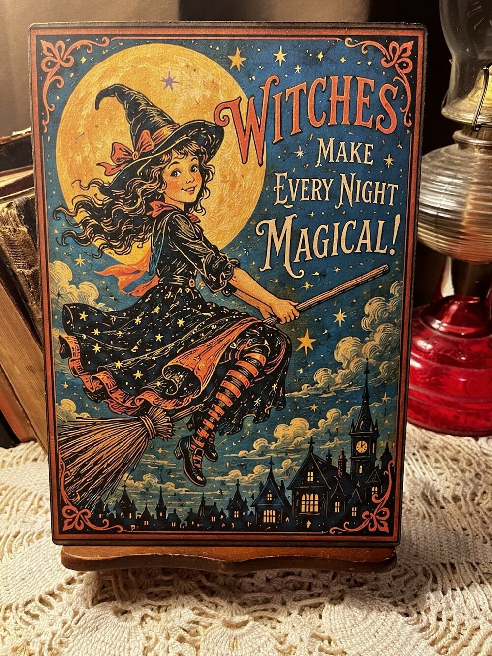 Halloween, Witch Magical, Retro Handcrafted Plaque